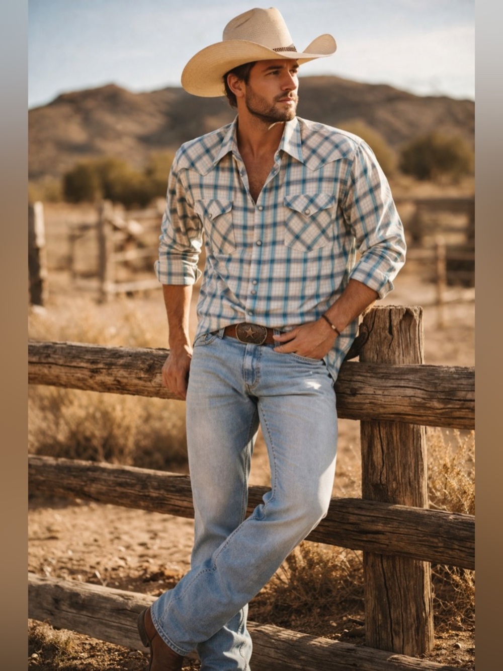Panhandle Slim Western Pearl Snap Shirt Plaid Blue Gray Cowboy Rodeo Men’s M/L